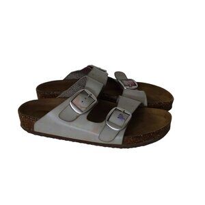 Time and Tru Buckle Slides Sandals Women Size 11 With Cork Sole Slip On Gray